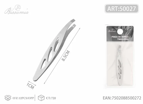 Pinza de cejas pequeña con textura de pluma