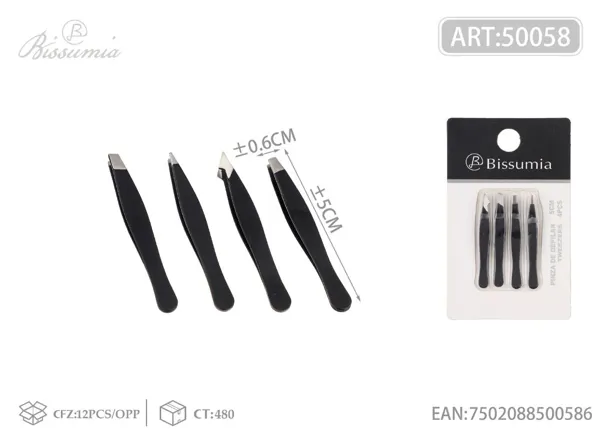 Set de pinzas de cejas mini negras 5cm 4pc