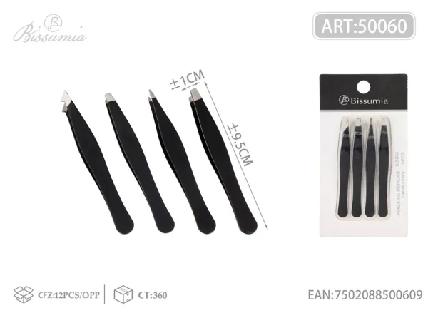 Set de pinzas de cejas negras medianas 9.5cm 4pc