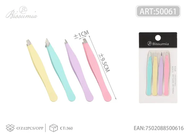 Set de pinzas de cejas medianas de colores 9.5cm 4pc
