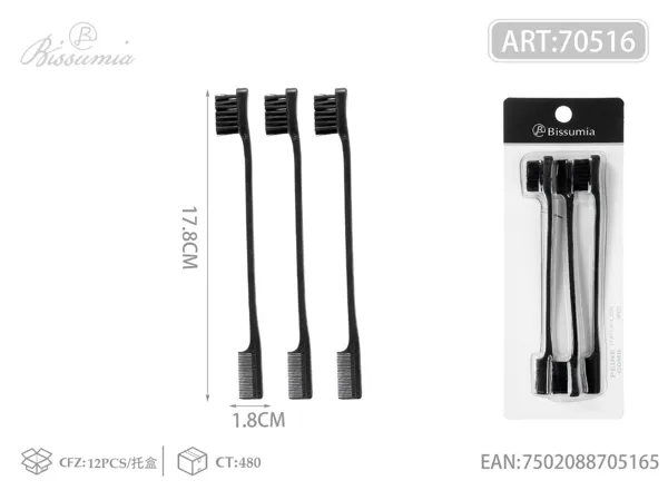 Cepillo para cejas de doble cabeza 17.6*1.8*1.2cm 3 piezas Negro
