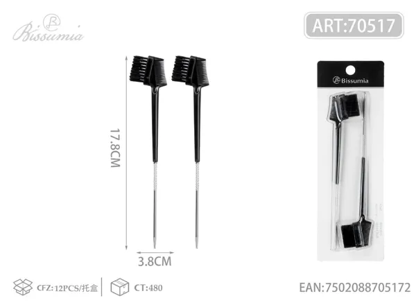 Cepillo para cejas de tres cabezas en forma de aguja 17.8*3.8cm 2 piezas Negro