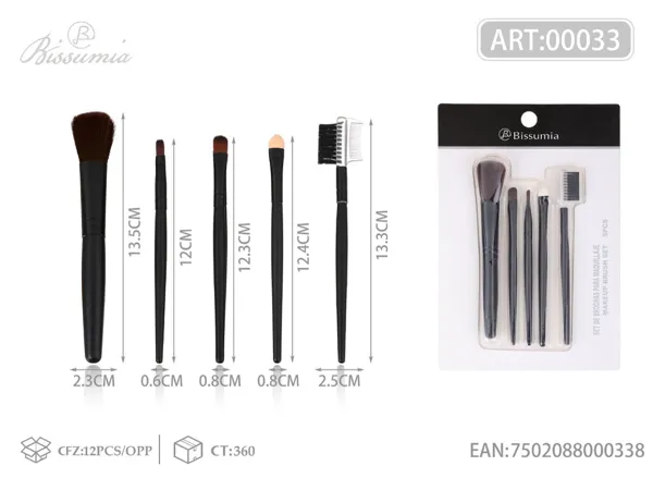 Conjunto de brochas de maquillaje con mango de madera 5 piezas