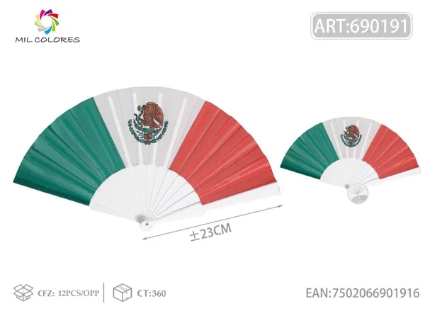 Abanico de la bandera de México 23CM