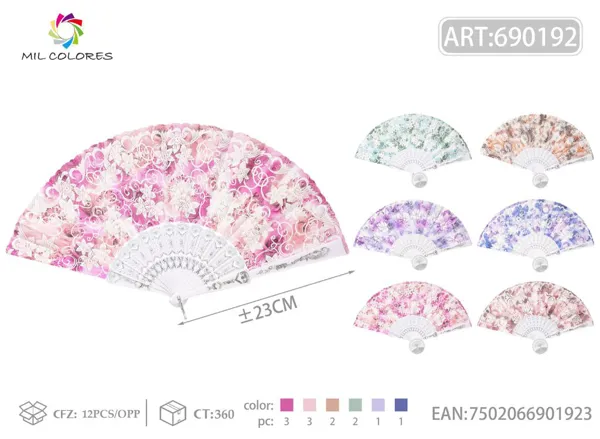 Abanico de encaje con diseño floral 23CM