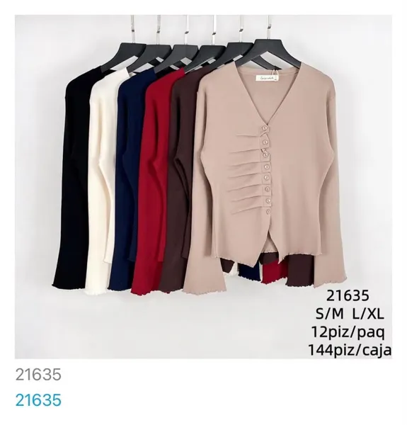 Blusa manga larga con botones y fruncido-21635