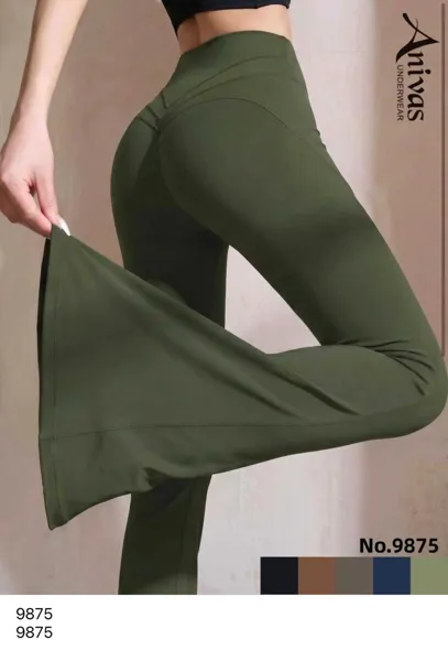 Pantalones deportivos acampanados de cintura alta-9875
