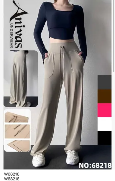 Pantalones deportivos casuales de pierna ancha-W68218