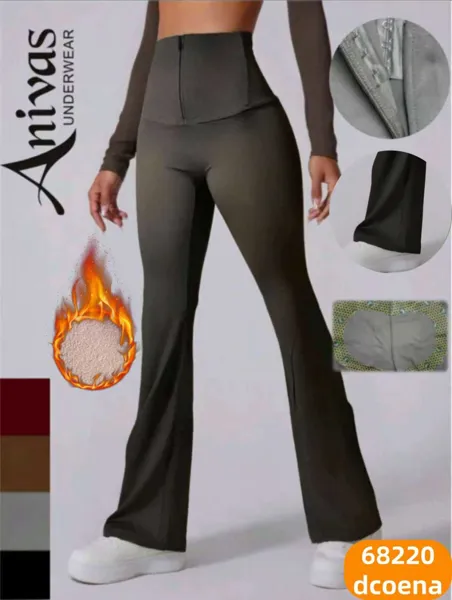 Pantalones térmicos acampanados de cintura alta-68220