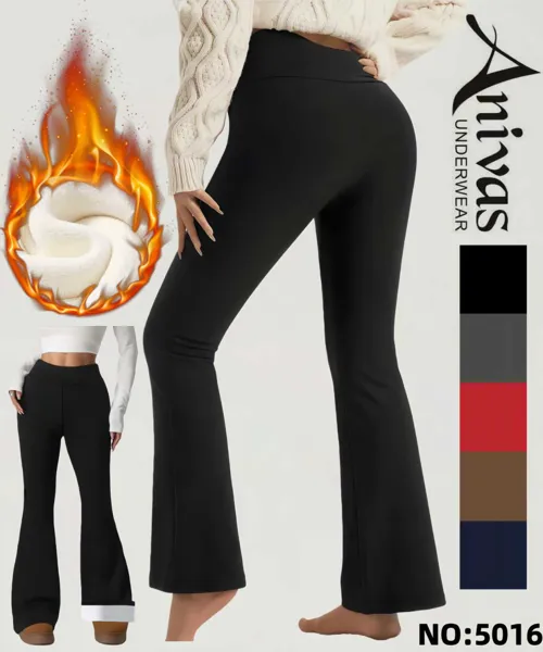 Pantalones acampanados con forro térmico-5016