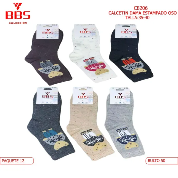 CALCETIN ESTAMPADO DE OSOS PARA DAMA