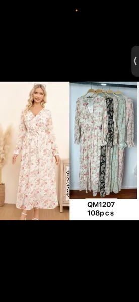 Vestido largo de manga larga con estampado floral-QM1207