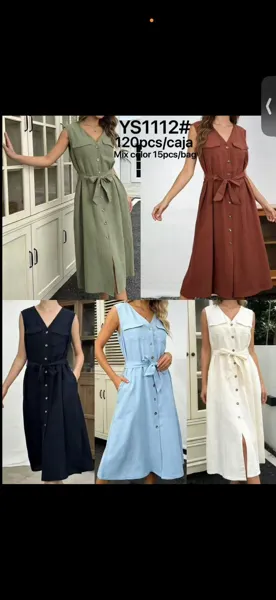 Vestido camisero sin mangas con cinturón-YS1112