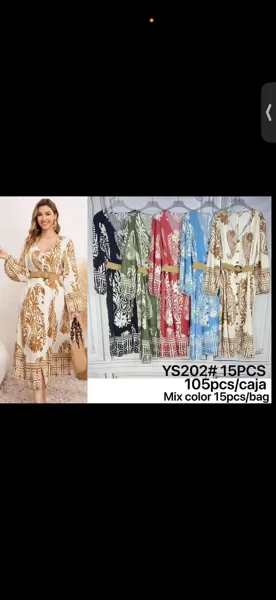 Vestido camisero de manga larga con estampado étnico-YS202