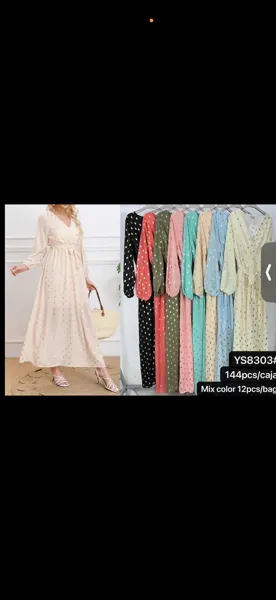 Vestido largo con estampado de puntos y cinturón-YS8303