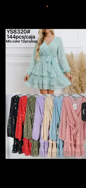 Vestido corto de manga larga con estampado de plumas-YS8320