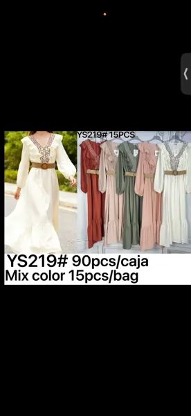 Vestido largo con cuello en V y bordados-YS219