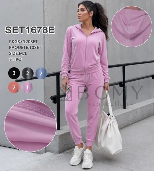 Conjunto de sudadera con capucha y pantalones de terciopelo-SET1678E