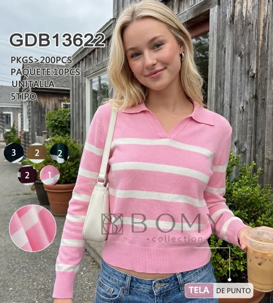 Suéter a rayas con cuello polo-GDB13622