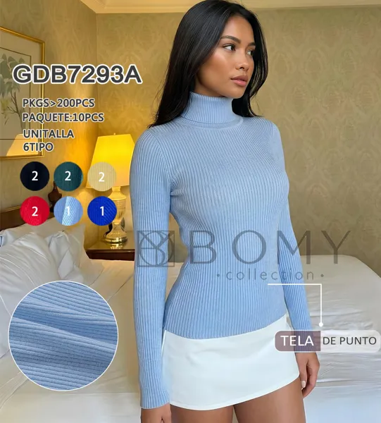 Blusa manga larga de cuello alto acanalado-GDB7293A
