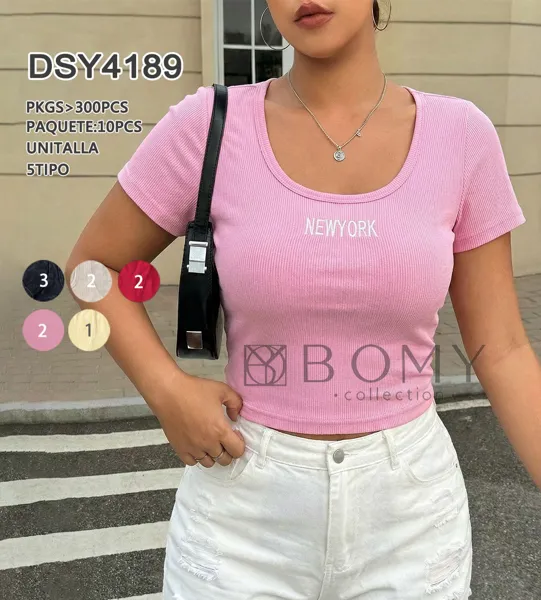 Top corto de canalé con estampado-DSY4189