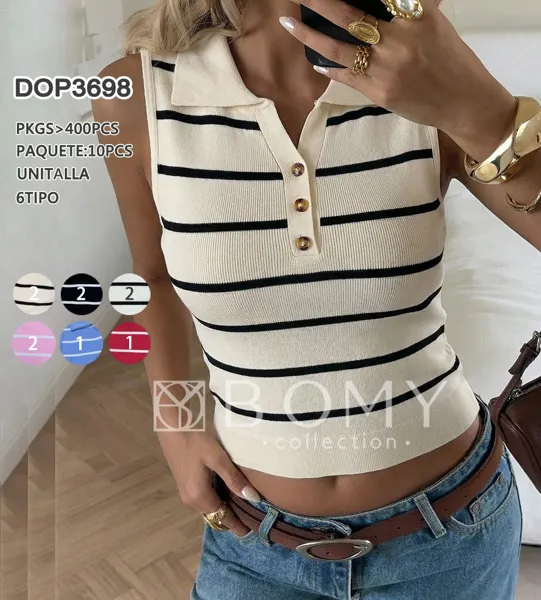 Top de punto sin mangas con cuello polo-DOP3698