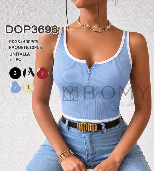 Top acanalado con cremallera frontal-DOP3696