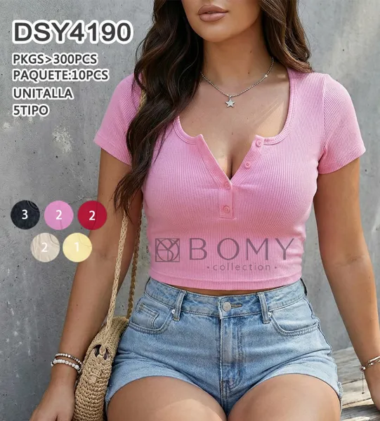 Blusa de manga corta con botones-DSY4190