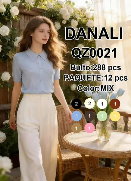 Blusa de punto de manga corta con cuello-QZ0021