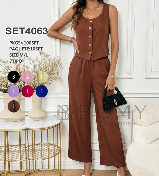 Conjunto de top sin mangas y pantalón palazzo-SET4063