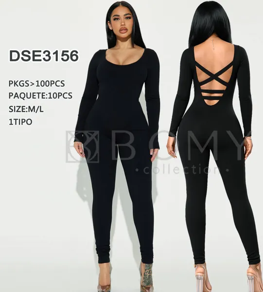 Jumpsuit de manga larga con detalle de espalda cruzada-DSE3156