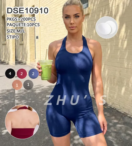 Mono deportivo acanalado con cuello halter-DSE10910