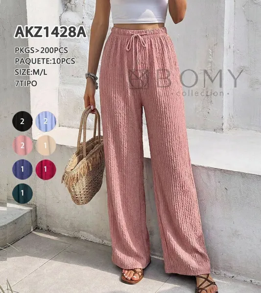 Pantalones holgados arrugada para mujer-AKZ1428A