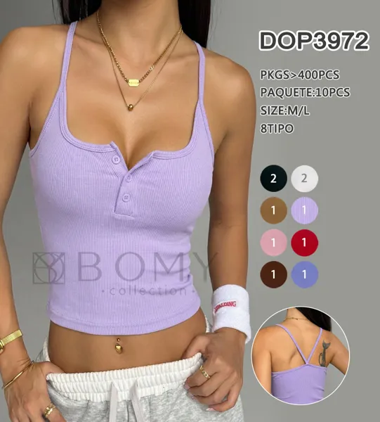 Top crop acanalado con botones-DOP3972