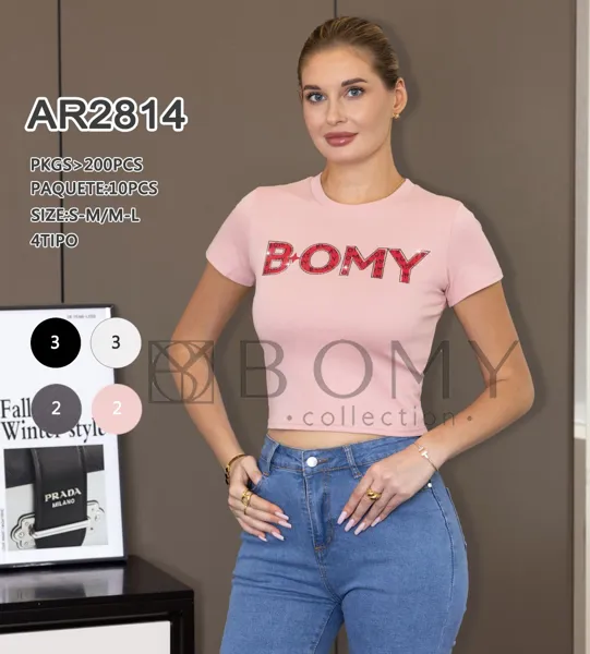 CropTop acanalado de manga corta con letras-AR2814