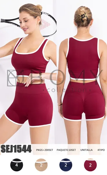 Conjunto Deportivo Acanalado de Top Corto y Shorts-SEJ1544