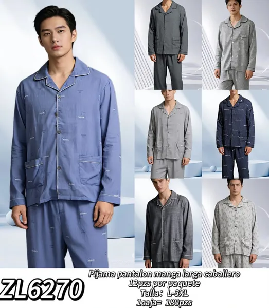 Pijama de dos piezas para caballero de pantalón y manga larga-ZL6270