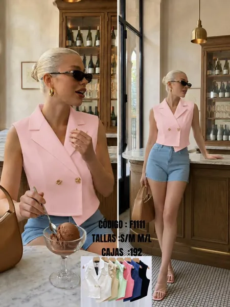 Blusa estilo blazer sin mangas-F1111
