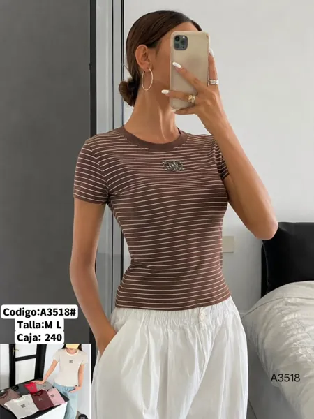 Playera de manga corta a rayas-A3518