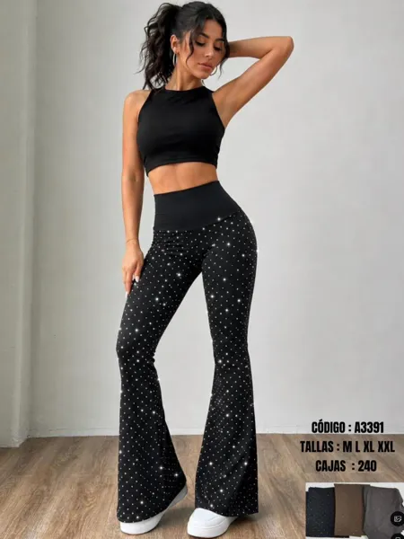 Pantalones acampanados con brillos-A3391
