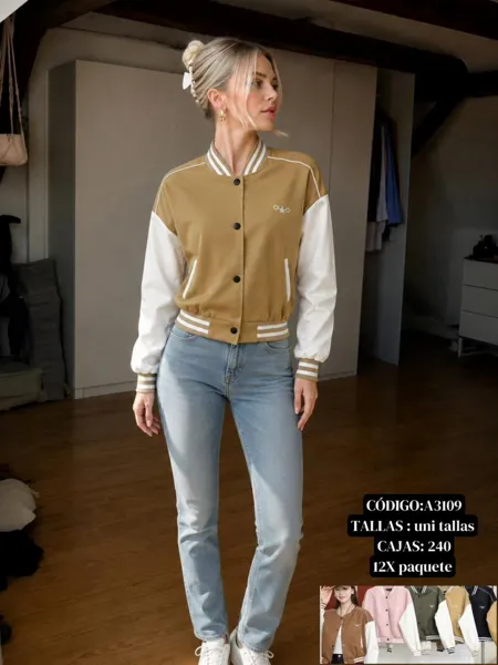 Chamarra cazadora de estilo universitario-A3109