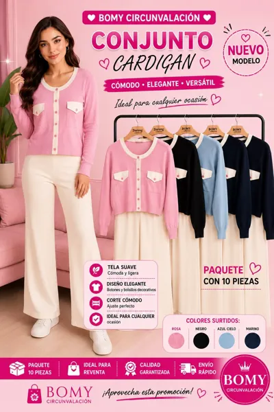 Conjunto Cardigan con Bolsillos Decorativos-A004