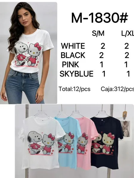 Playera con estampado de Snoopy y Hello Kitty-M-1830#