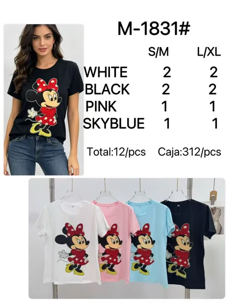 Playera Estampada de Minnie Mouse-M-1831#