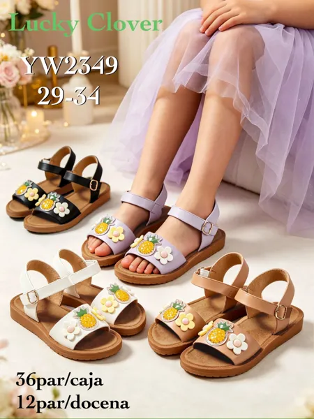 Sandalias infantiles con decoración de piñas y flores-YW2349