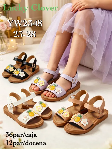 Sandalias de niña con aplicaciones de piña y flores-YW2348
