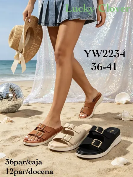 Sandalias casuales de doble tira con hebillas-YW2234