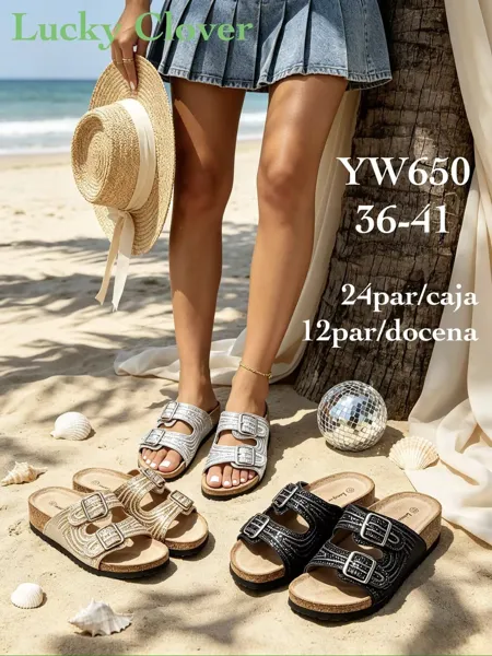 Sandalias con hebillas de doble tira-YW650