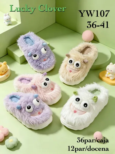 Pantuflas de peluche con diseño de monstruo-YW107