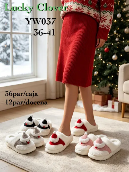 Pantuflas de peluche navideñas-YW037